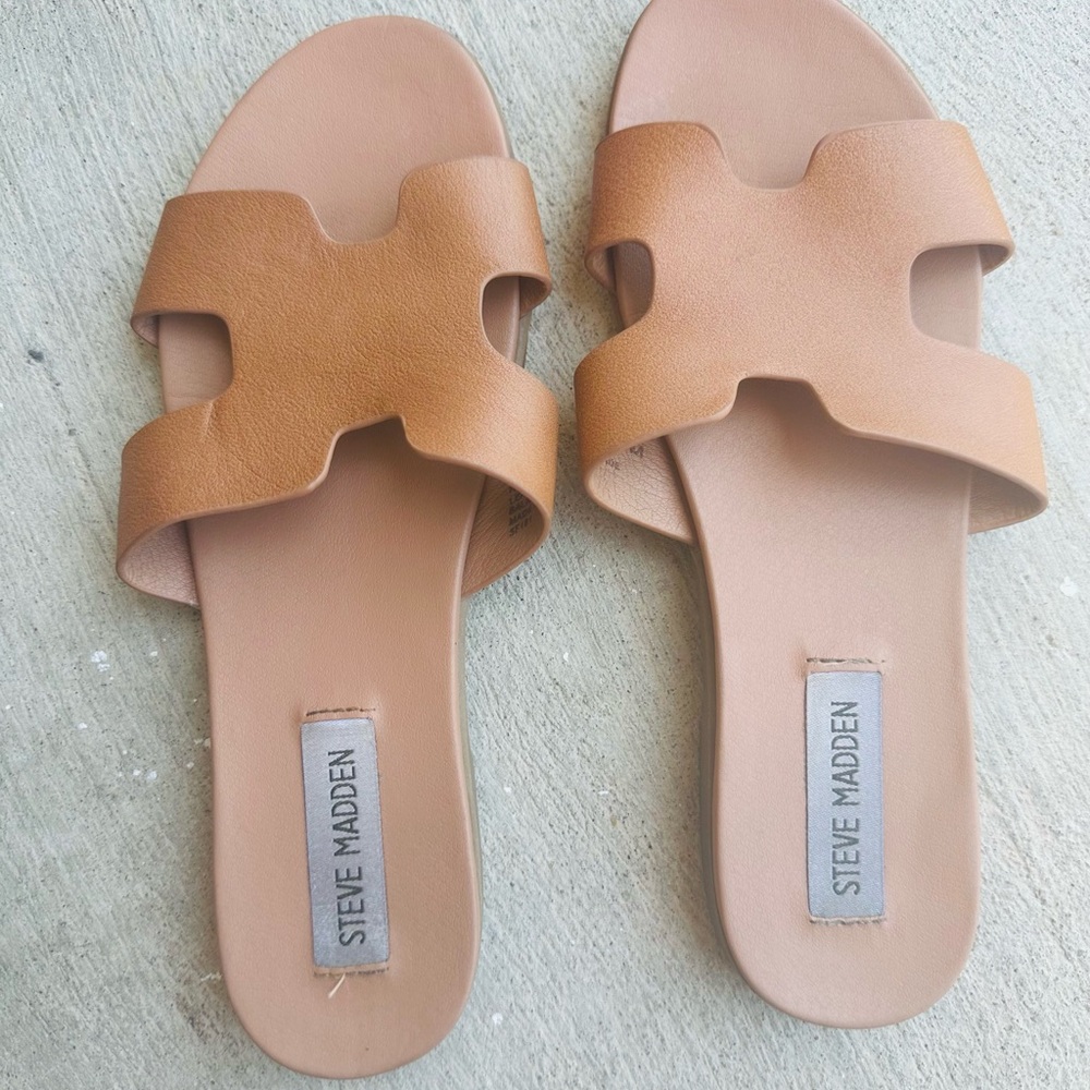 Steve Madden Tan H-Cutout Slide Sandals
